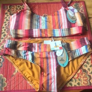 Prana 2 Piece Set Baja Stripe -Medium Bottom/Small Top New With Tags